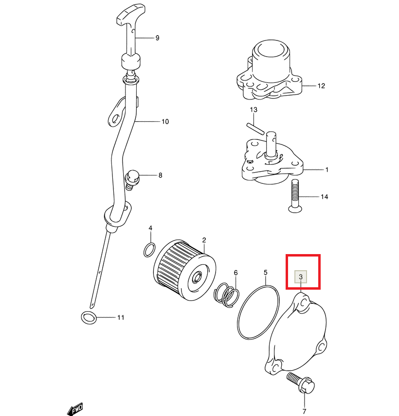 TAPA DEL FILTRO DE ACEITE DE SUZUKI DF 9.9 / 15/ 20 OEM 16512-99J00